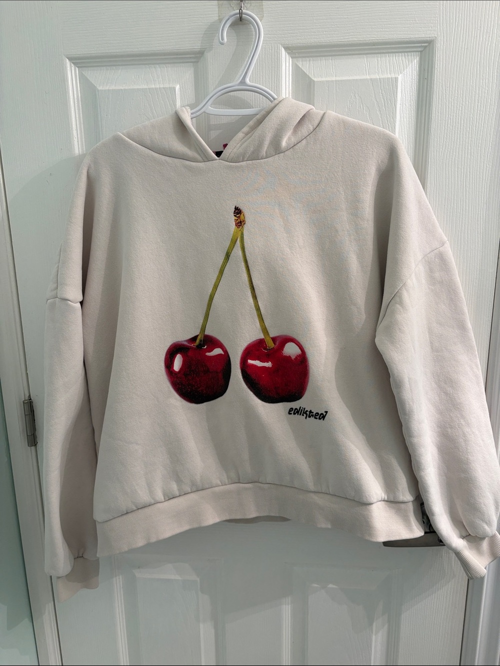 Edikted Cream Hooded Sweater with Cherry Graphic